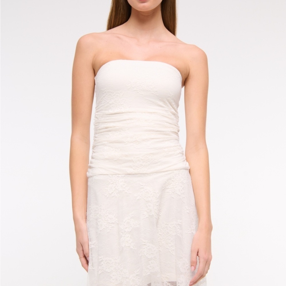 🆕 Abercrombie & Fitch White Lace Strapless Midi/Maxi Dress coastal cowgirl - Picture 6 of 7